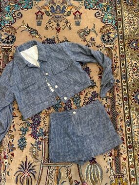 Zara Cropped Denim-Look Two-Piece Set - Blue